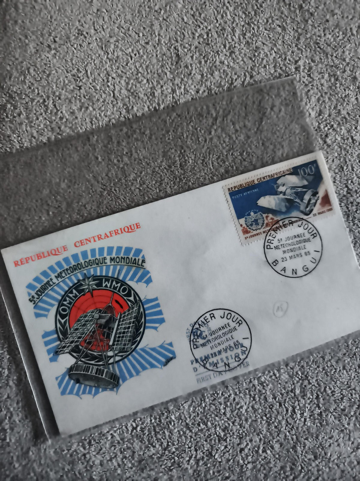 Lettre premier jour OMM République Centrafricaine 1965 philatélie cachet FDC