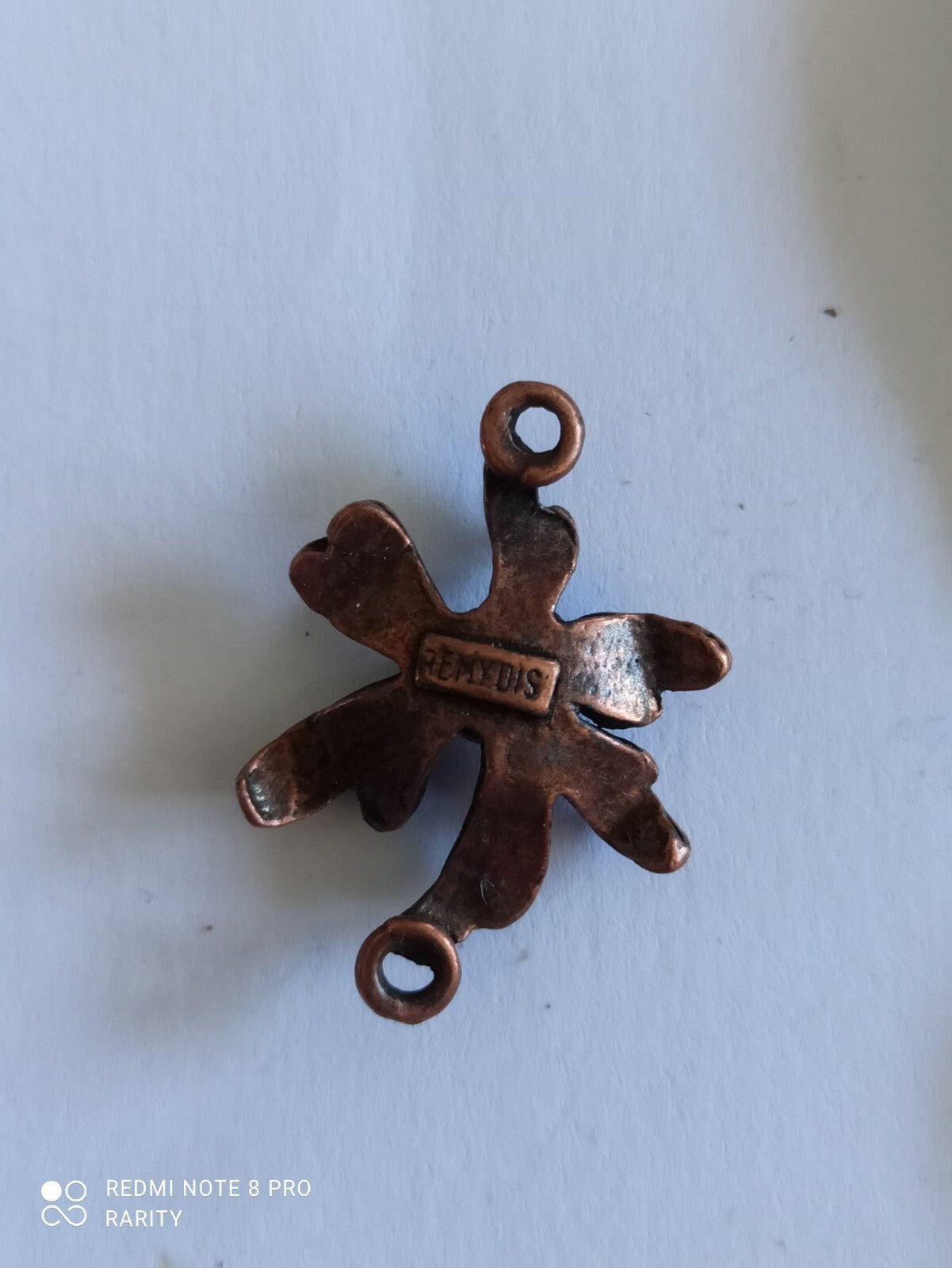 Pendentif fleur bronze Remy Dis Paris vintage strass orange années 80/90