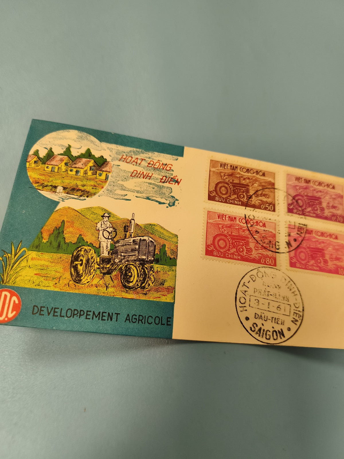 Ancienne enveloppe FDC Vietnam développement agricole timbres 1961 illustrée