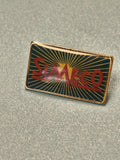 Vintage pin's publicitaire SIMECO, rectangulaire, fond vert rayonnant