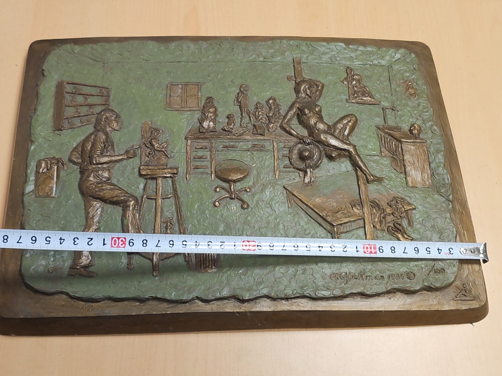 Plaque vintage signée A. Glickman 1995 numérotée 17/100, grande sculpture ancien