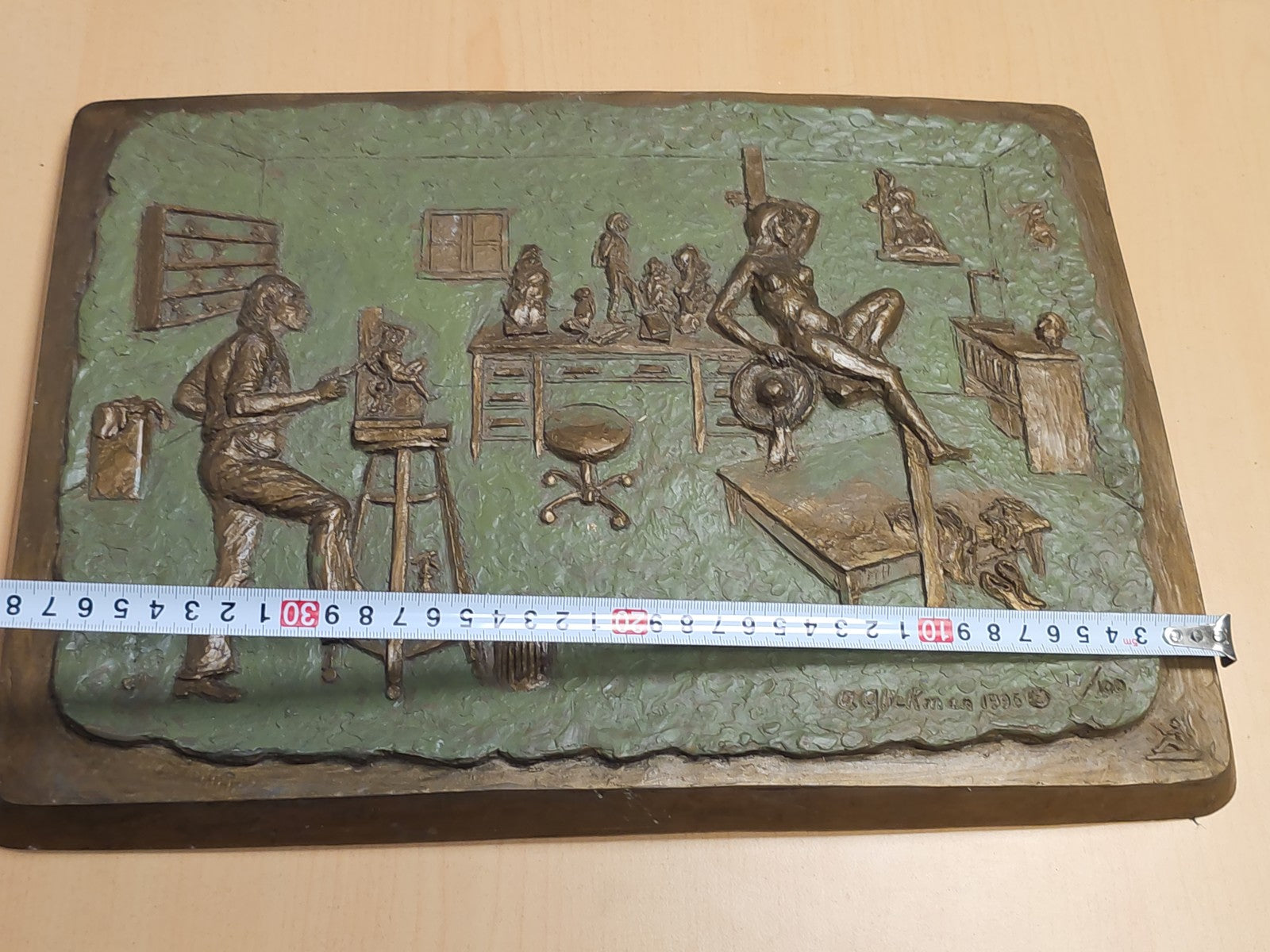 Plaque vintage signée A. Glickman 1995 numérotée 17/100, grande sculpture ancien