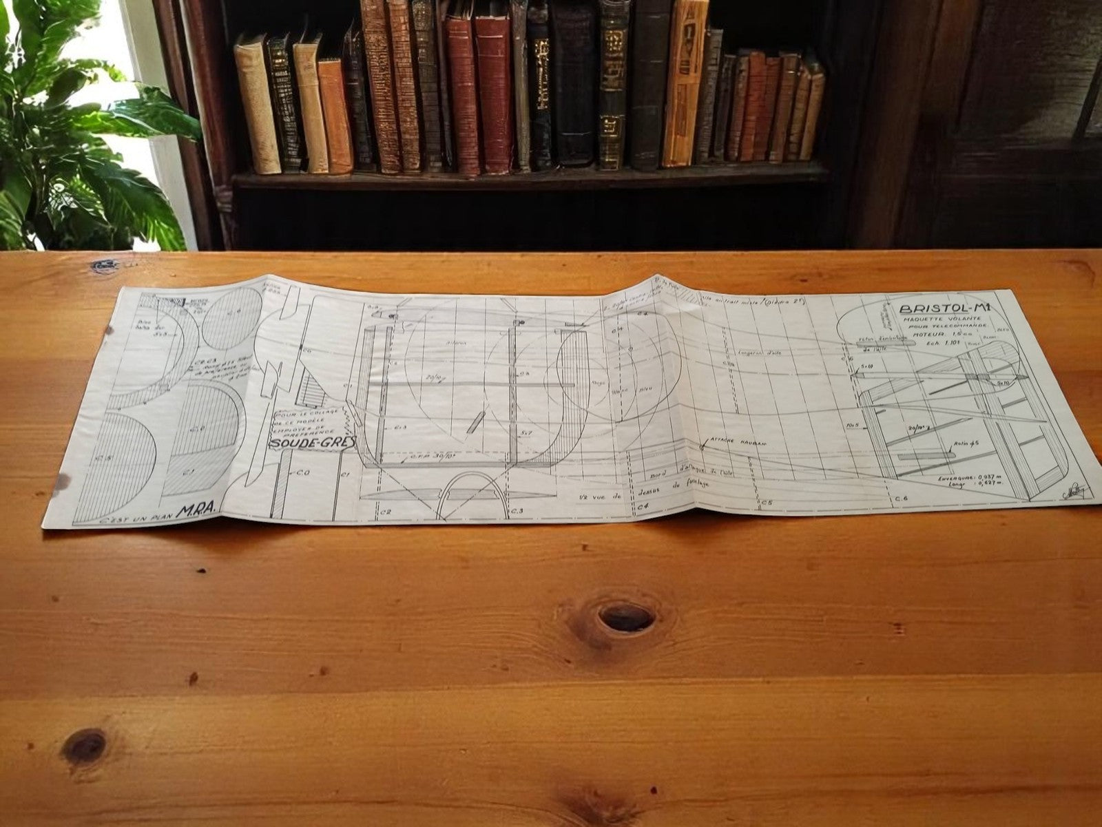 Plan avion BRISTOL M ancien, maquette bois, dessin technique vintage aéronautiqu