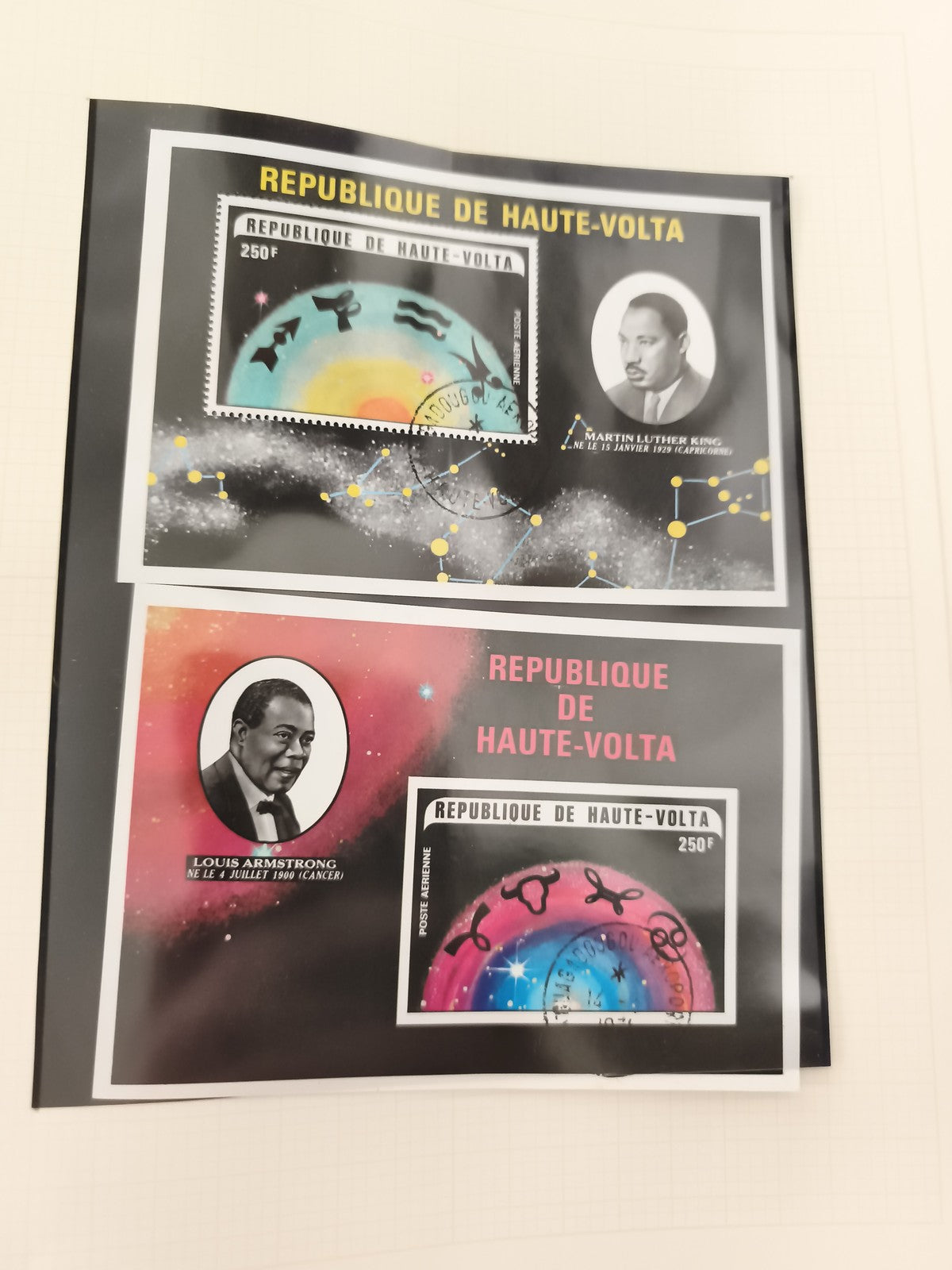 Timbres Haute-Volta 250F Martin Luther King Louis Armstrong thématique astro