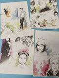Lot de dessins d?artiste, portraits et scènes variées, impressions couleur (Ref