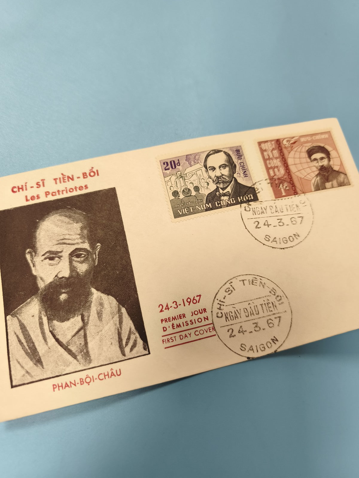 Ancienne enveloppe FDC Vietnam 1967 patriotes timbres premiers jour Saigon