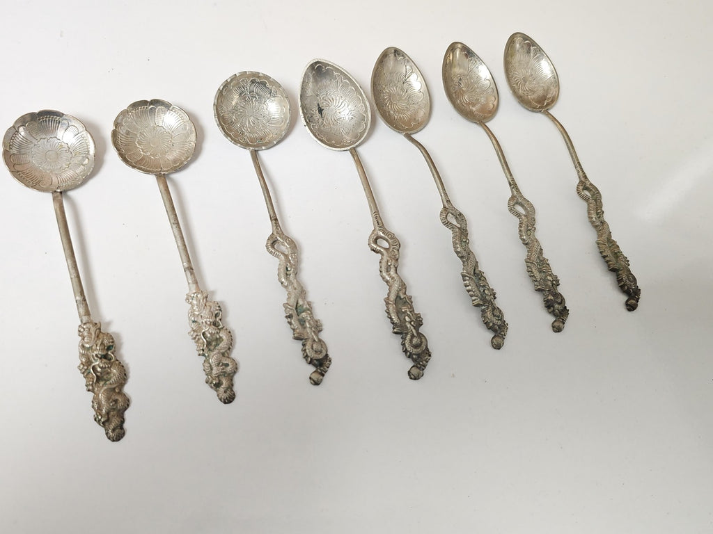 Lot de cuillères chinoises anciennes en argent 122g vintage art de la table rétr