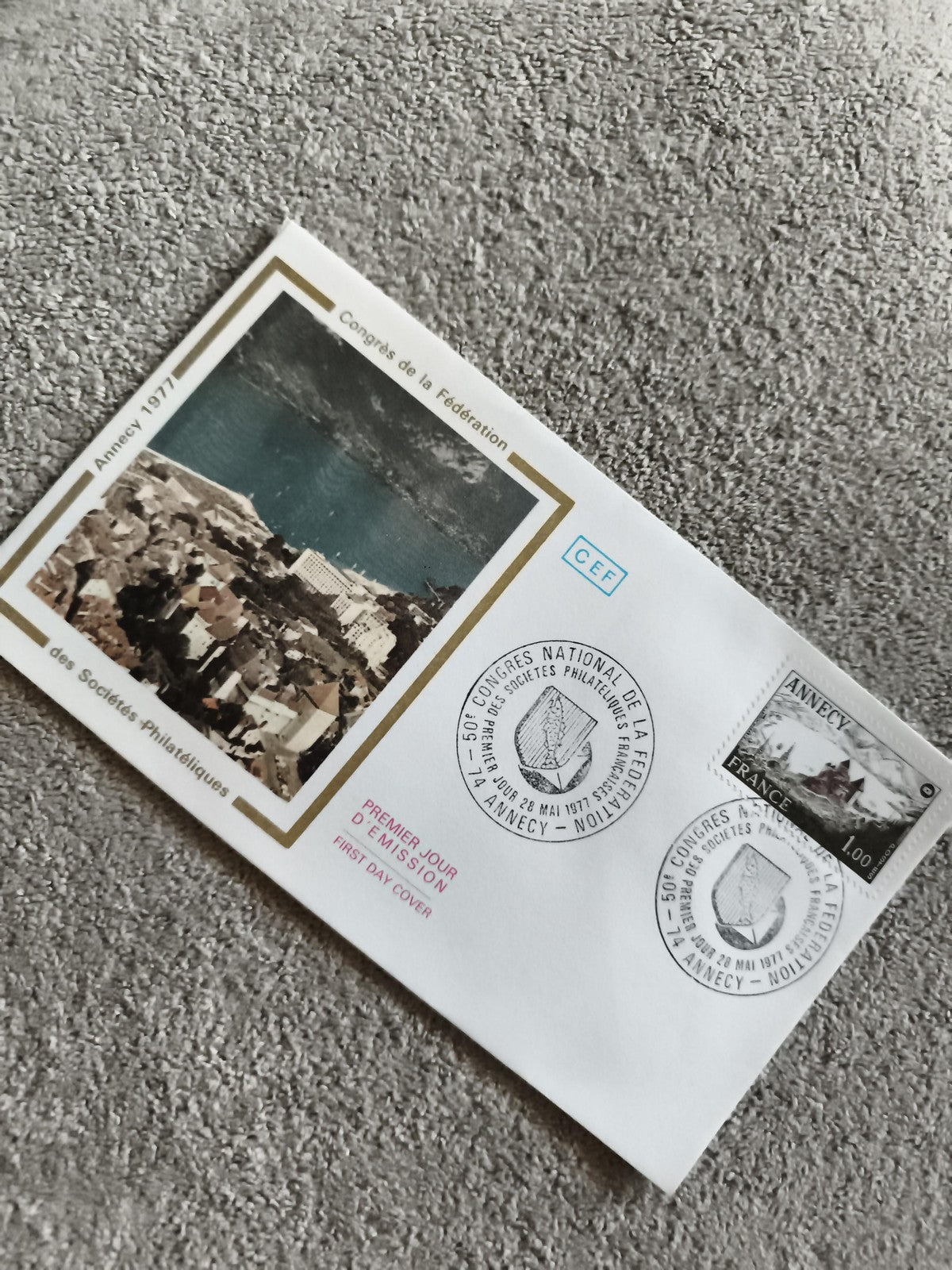 Enveloppe Premier Jour Annecy 1977 congrès philatélique CEF timbre France