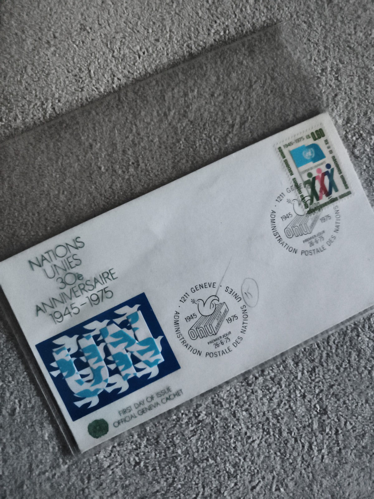 Lettre Premier Jour ONU 30e anniversaire 1945-1975 Genève cachet philatélie (Ref