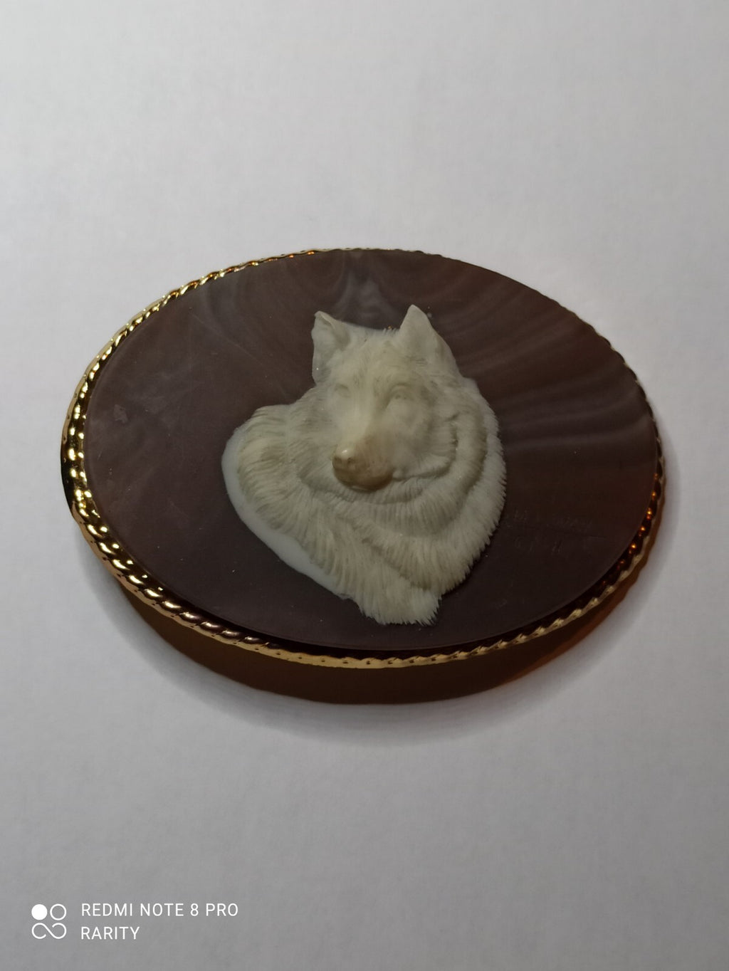 Boucle de ceinture Incolay Stone loup blanc camée, artisanat décor animalier