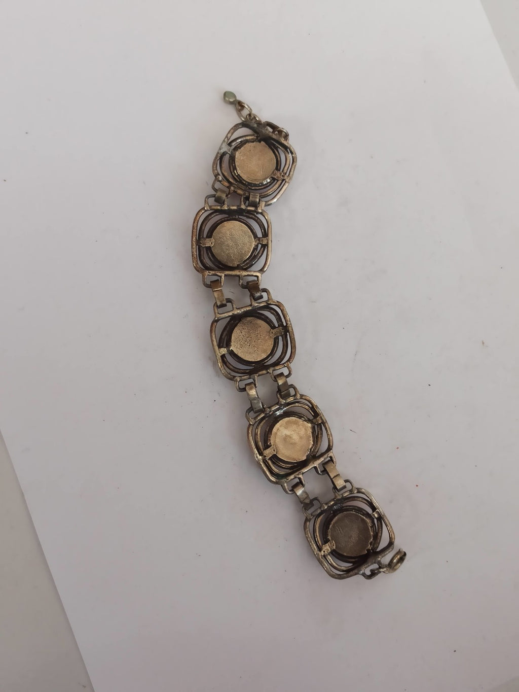 Bracelet vintage rétro orange, finition argentée, design géométrique années 70
