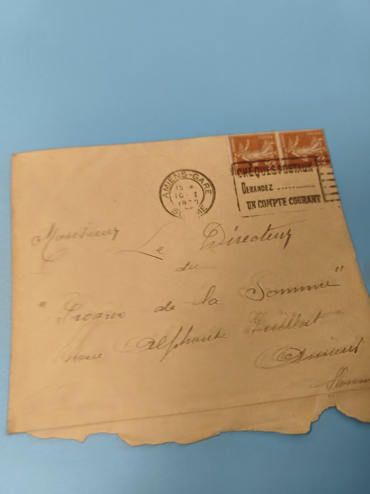 Ancienne enveloppe philatélie Amiens 1907 timbres oblitérés collection