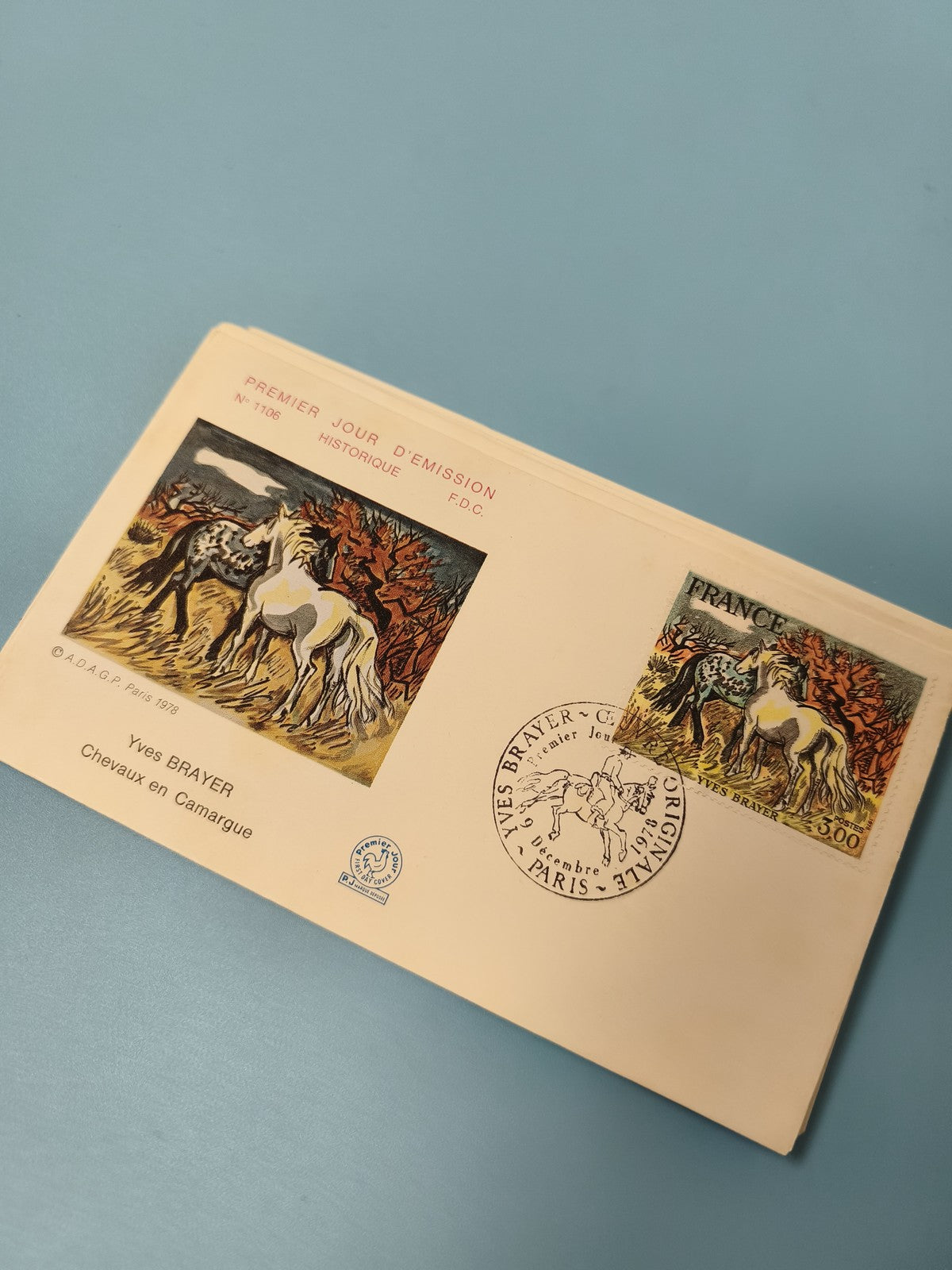 Enveloppe FDC premier jour d'émission Chevaux en Camargue Yves Brayer