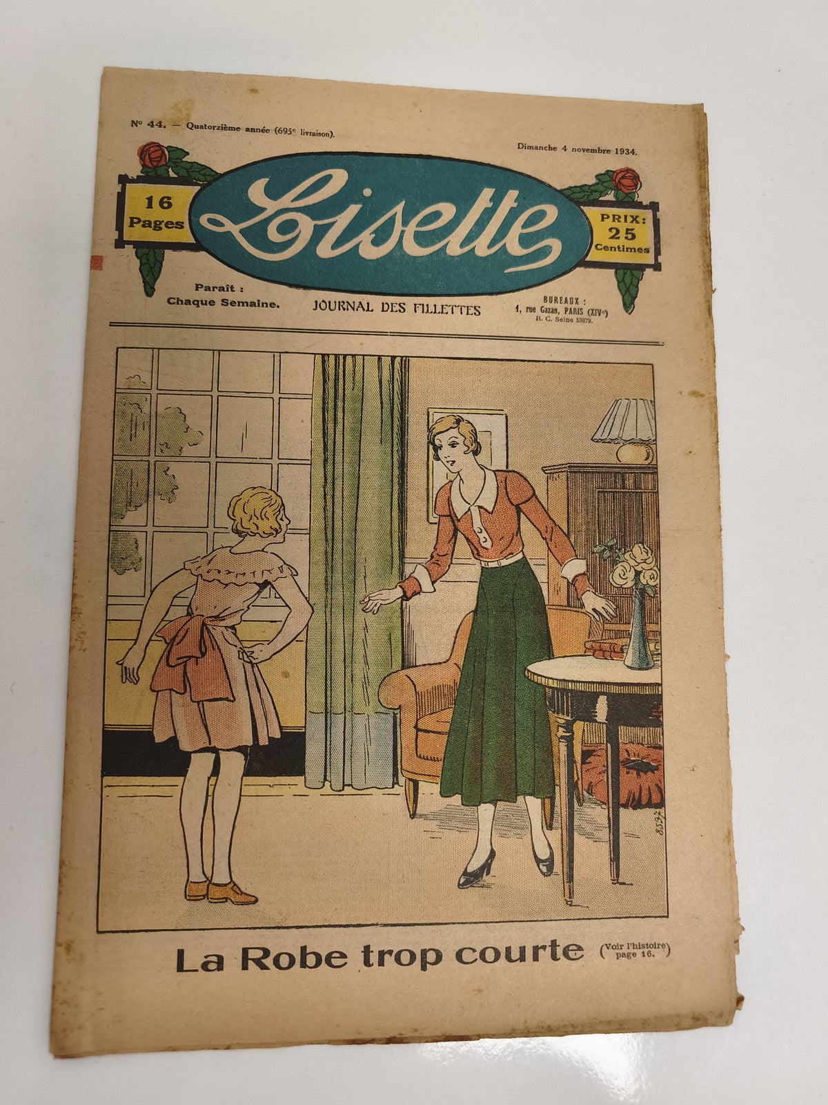Ancien journal Lisette 1934, 16 pages, illustré, presse vintage fillettes