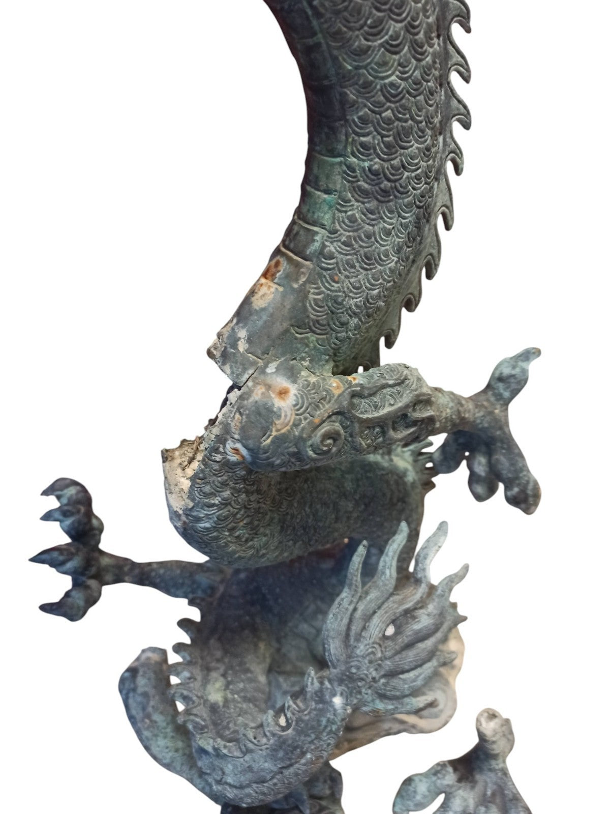 Statue dragon chinois bronze patine verte sculpture XIXe déco orientale Feng Shu