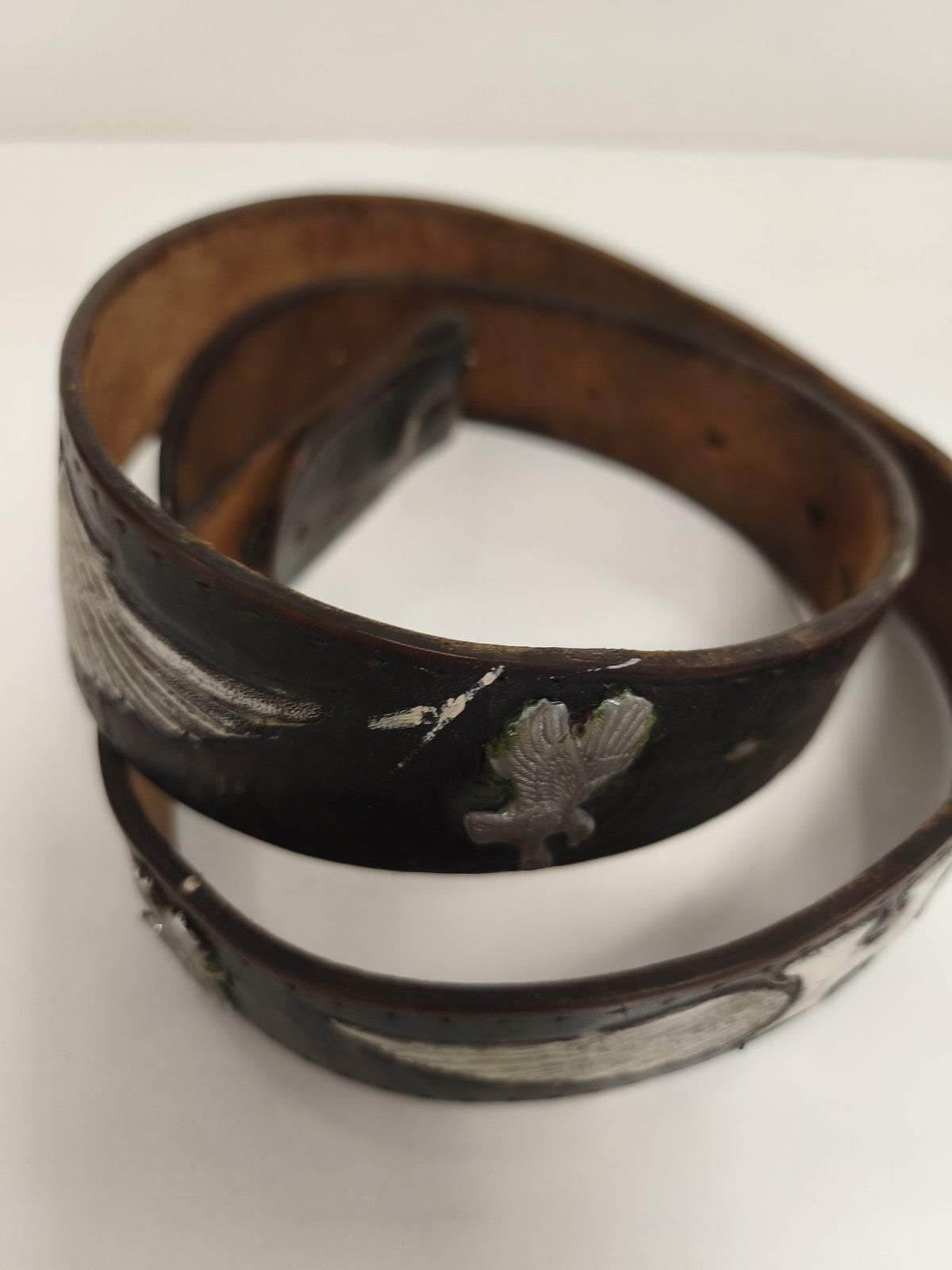 Ceinture vintage Harley Davidson cuir noir inscription relief années 70 biker