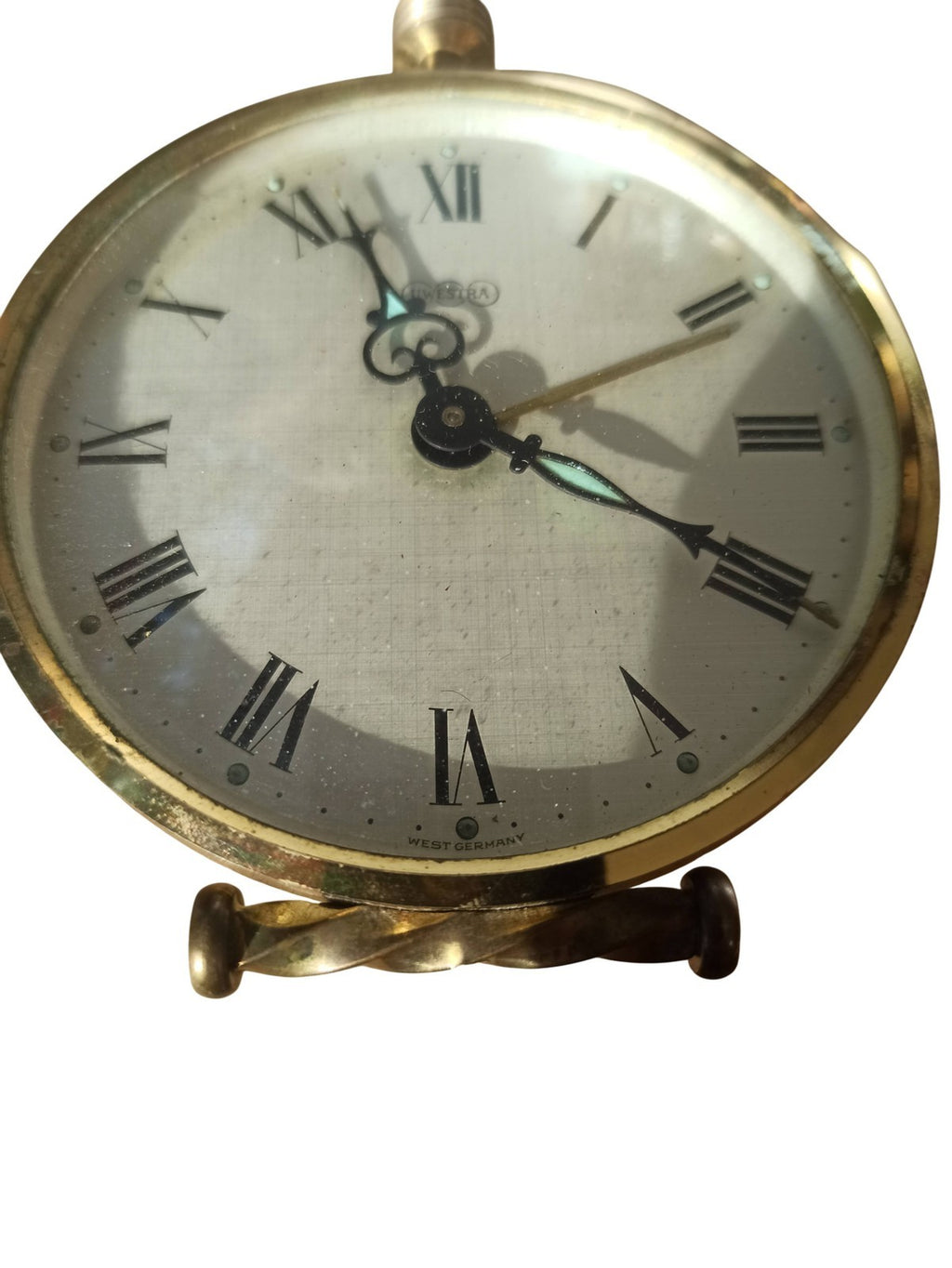 Réveil Uwestra vintage années 50 West Germany horloge de table rétro métal doré