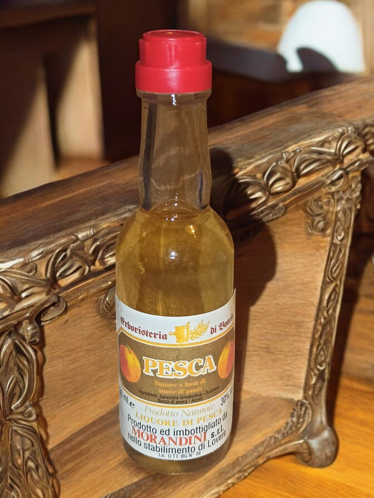 Mignonette vintage Morandini Pesca liqueur pêche 30ml bouchon rouge rare