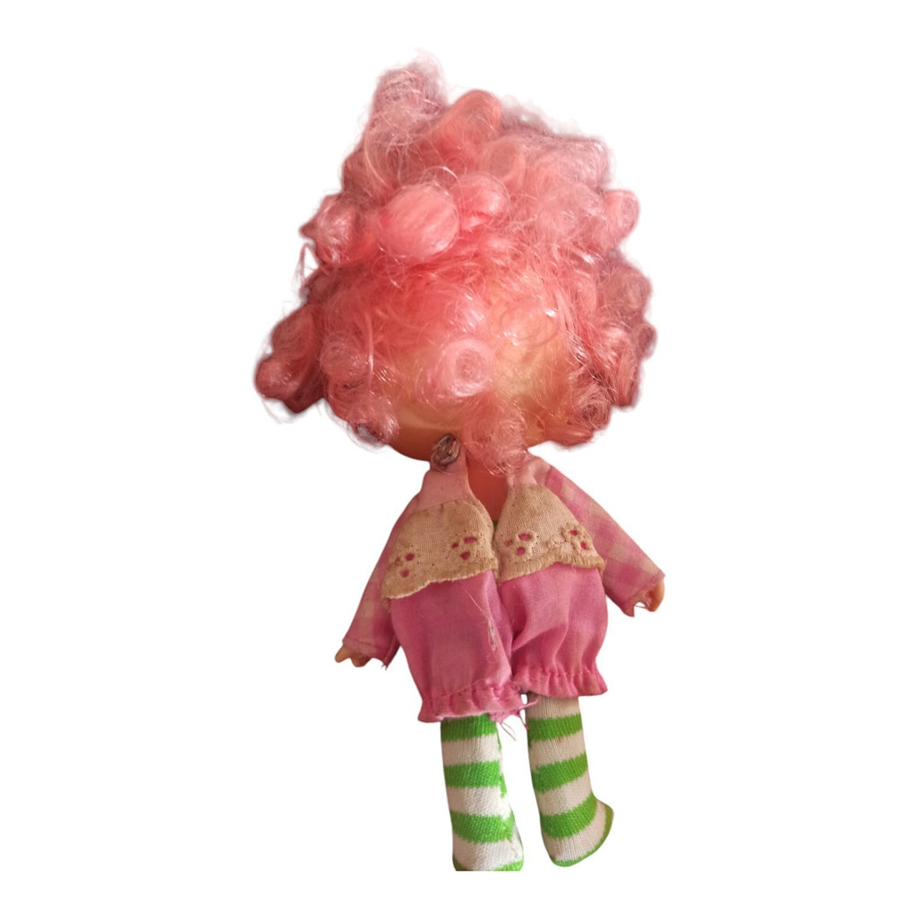 Poupée vintage Charlotte aux Fraises 80s cheveux roses tenue rayée rétro