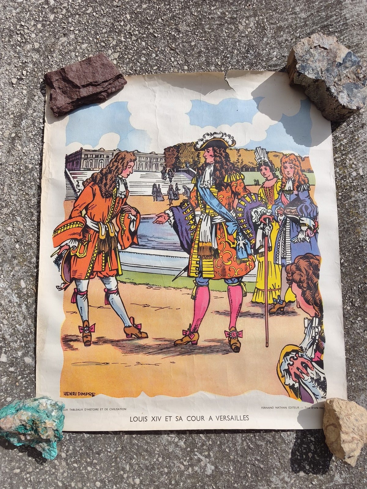 Ancienne affiche scolaire Fernand Nathan Louis XIV Versailles vintage illustrée