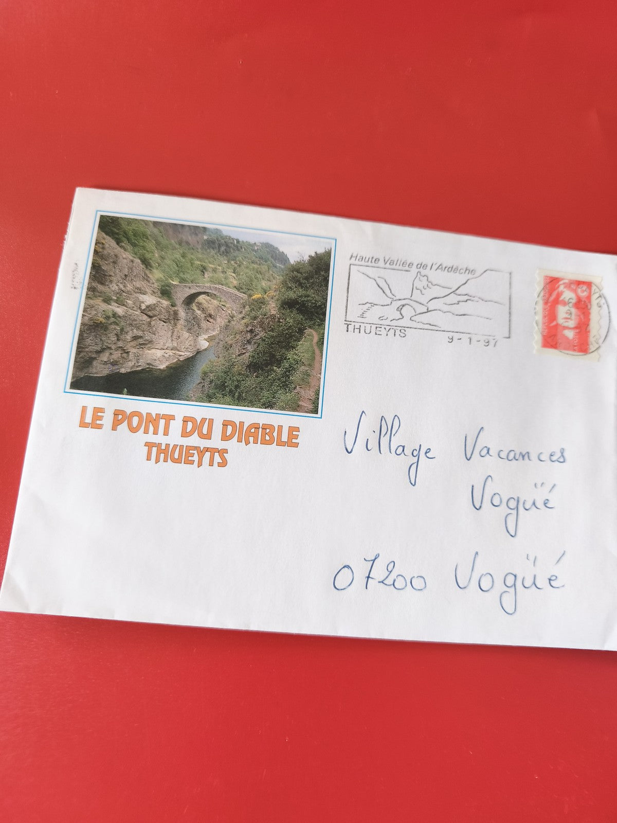 Enveloppe philatélie Le Pont du Diable Thueyts avec timbre et cachet Ardèche