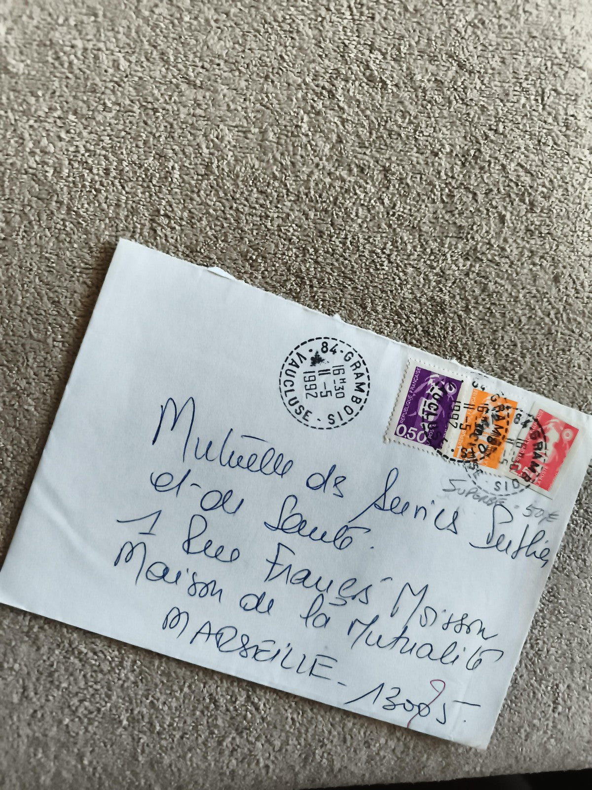 Lettre oblitérée 1991 timbres Marianne, affranchissement France philatélie