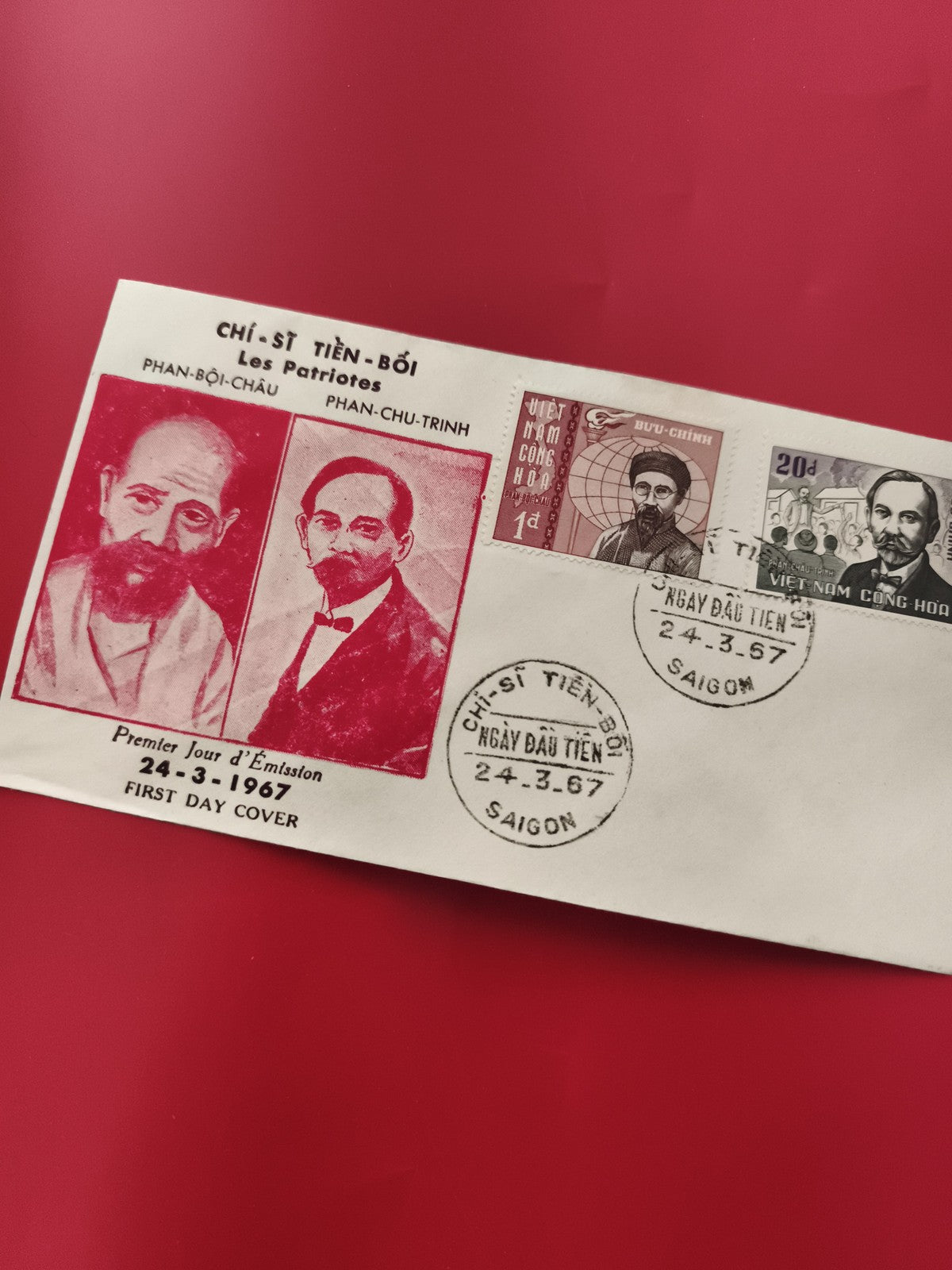 Enveloppe FDC Vietnam 1967 patriotes Phan-Boi-Chau Phan-Chu-Trinh timbres