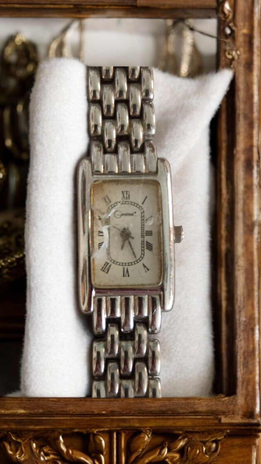 Montre femme Greenland vintage rectangulaire acier, design rétro, cadran chiffre