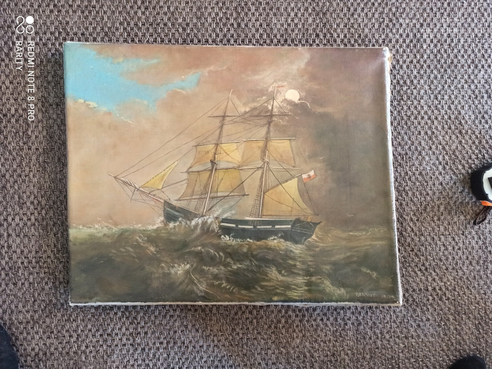 Peinture marine voilier signée Bernot toile originale France décor marin