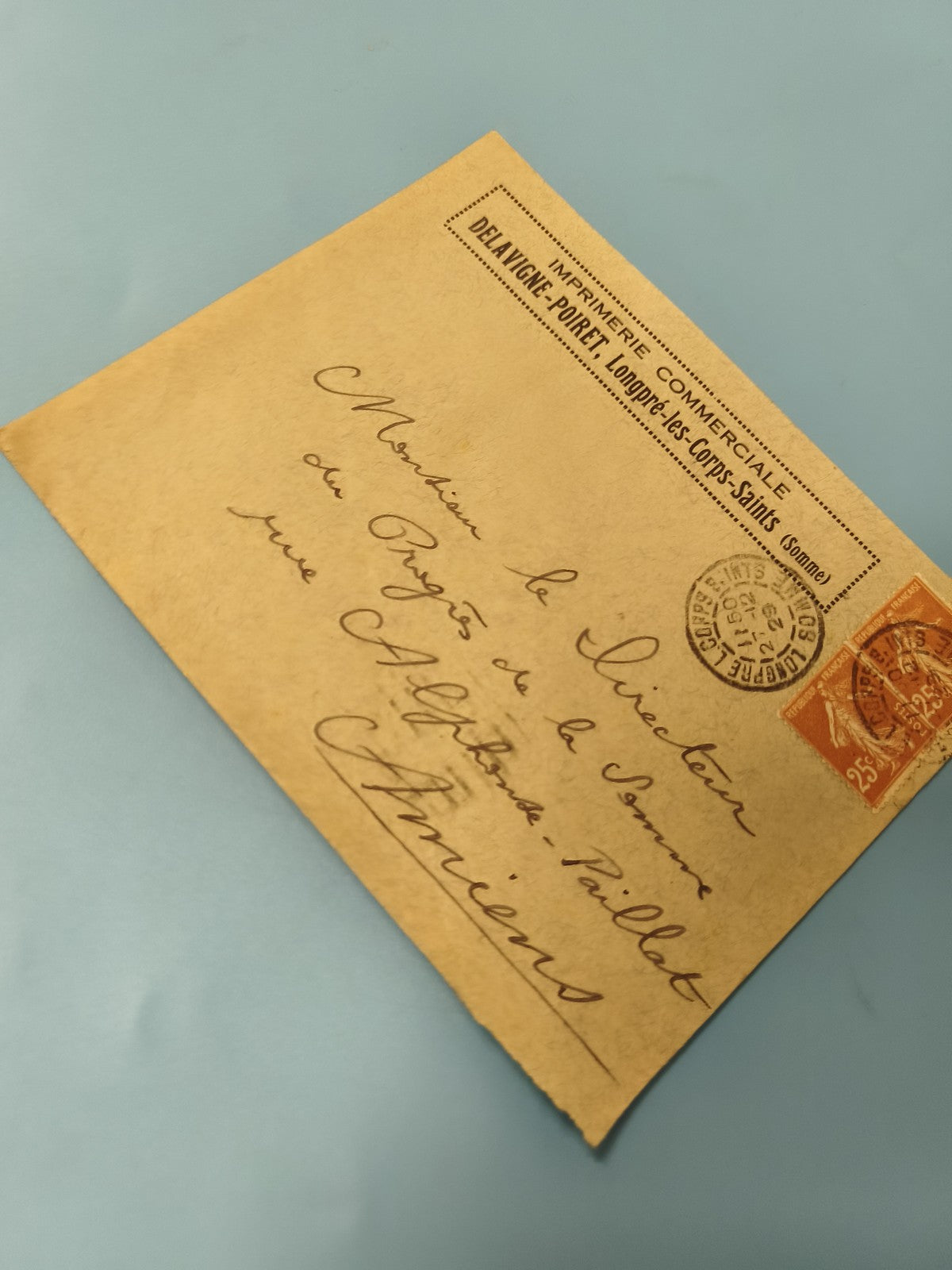 Ancienne enveloppe timbrée oblitérée France, Delavigne-Poiret, philatélie, 25c