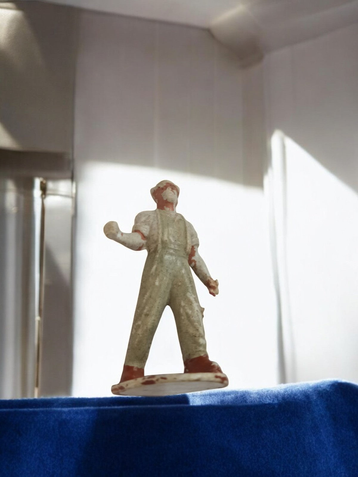 Figurine ancienne Starlux ouvrier rétro, personnage vintage peinture usée