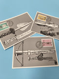 Lot 3 cartes postales timbrées Liechtenstein armes illustrées noir et blanc