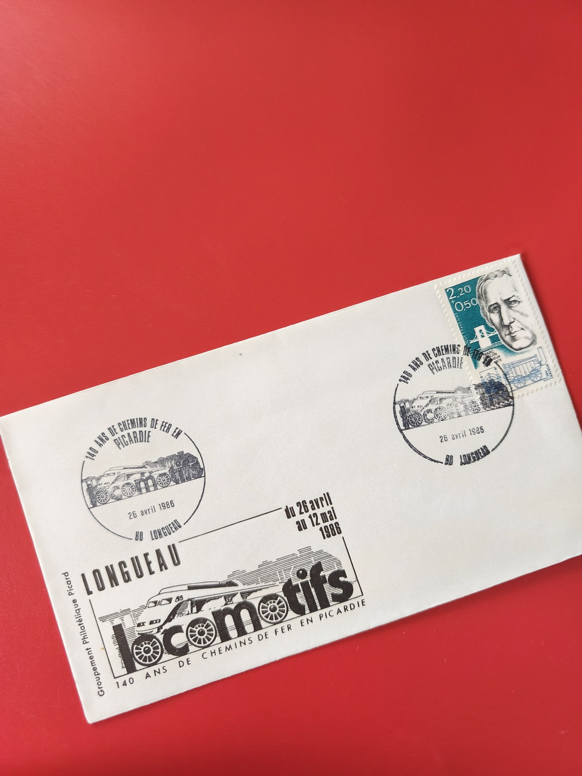 Enveloppe philatélie Longueau 140 ans chemins de fer Picardie locomotive