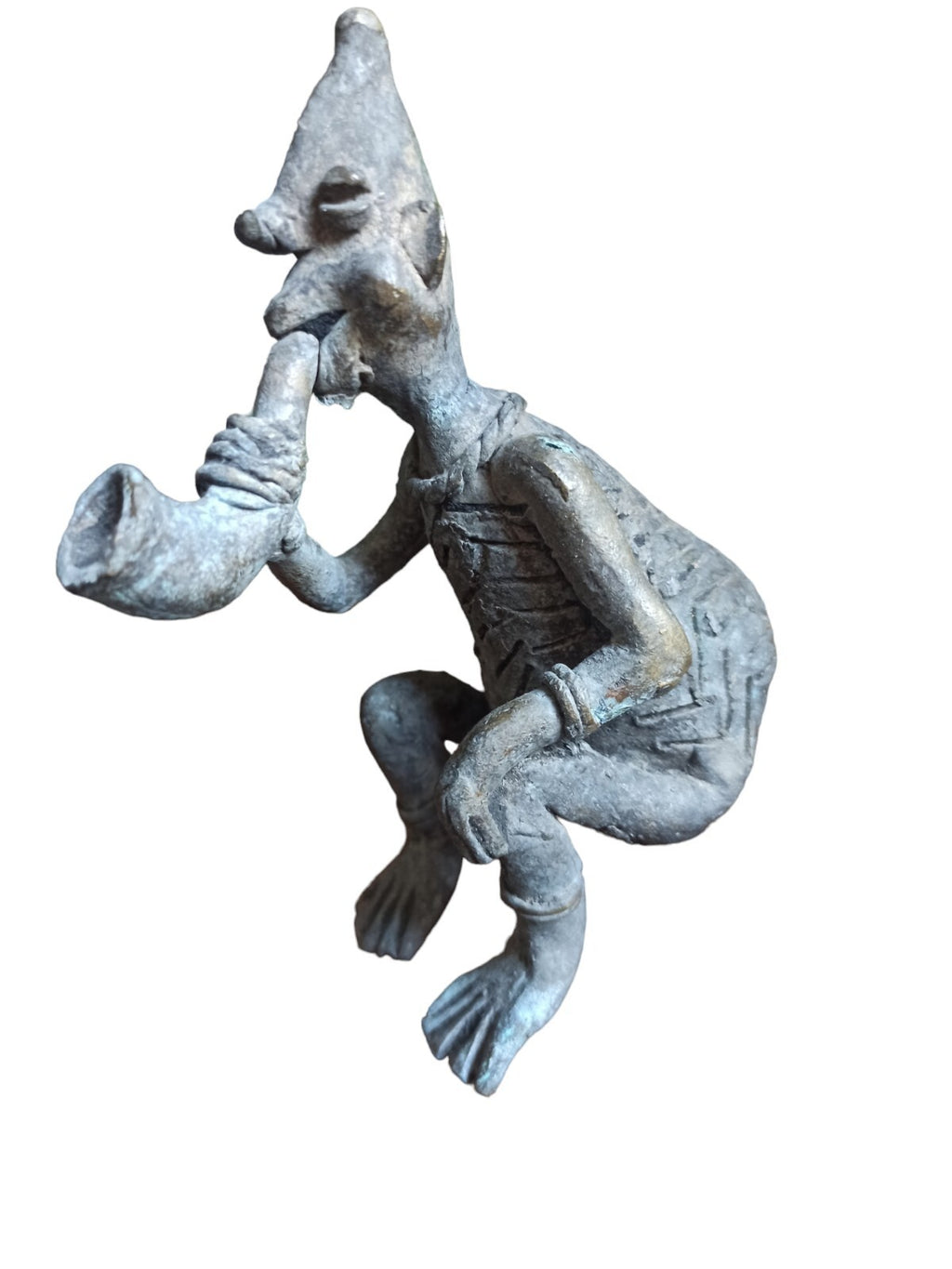 Sculpture figurative africaine bronze musicien XXe décor tribal