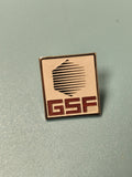 Vintage pin's GSF carré logo rétro ancien collection badge broche
