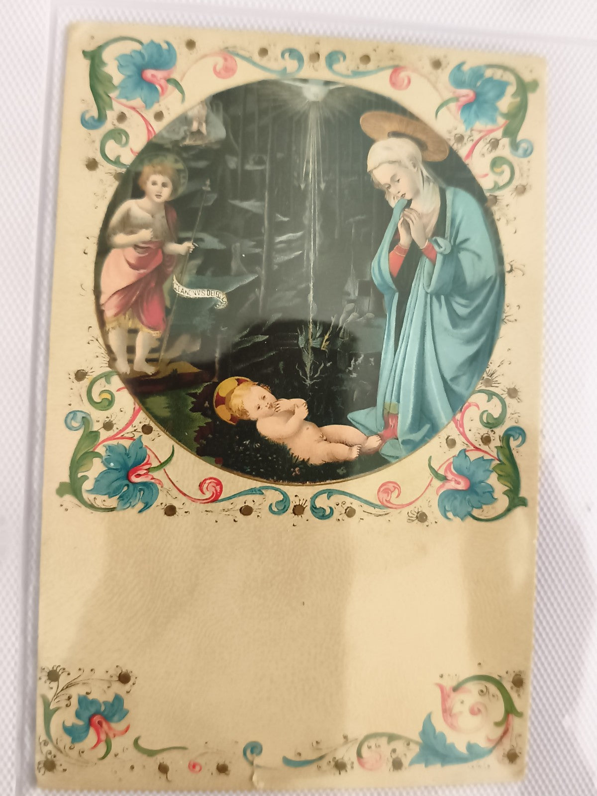 Carte postale ancienne Nativité décor doré illustration religieuse