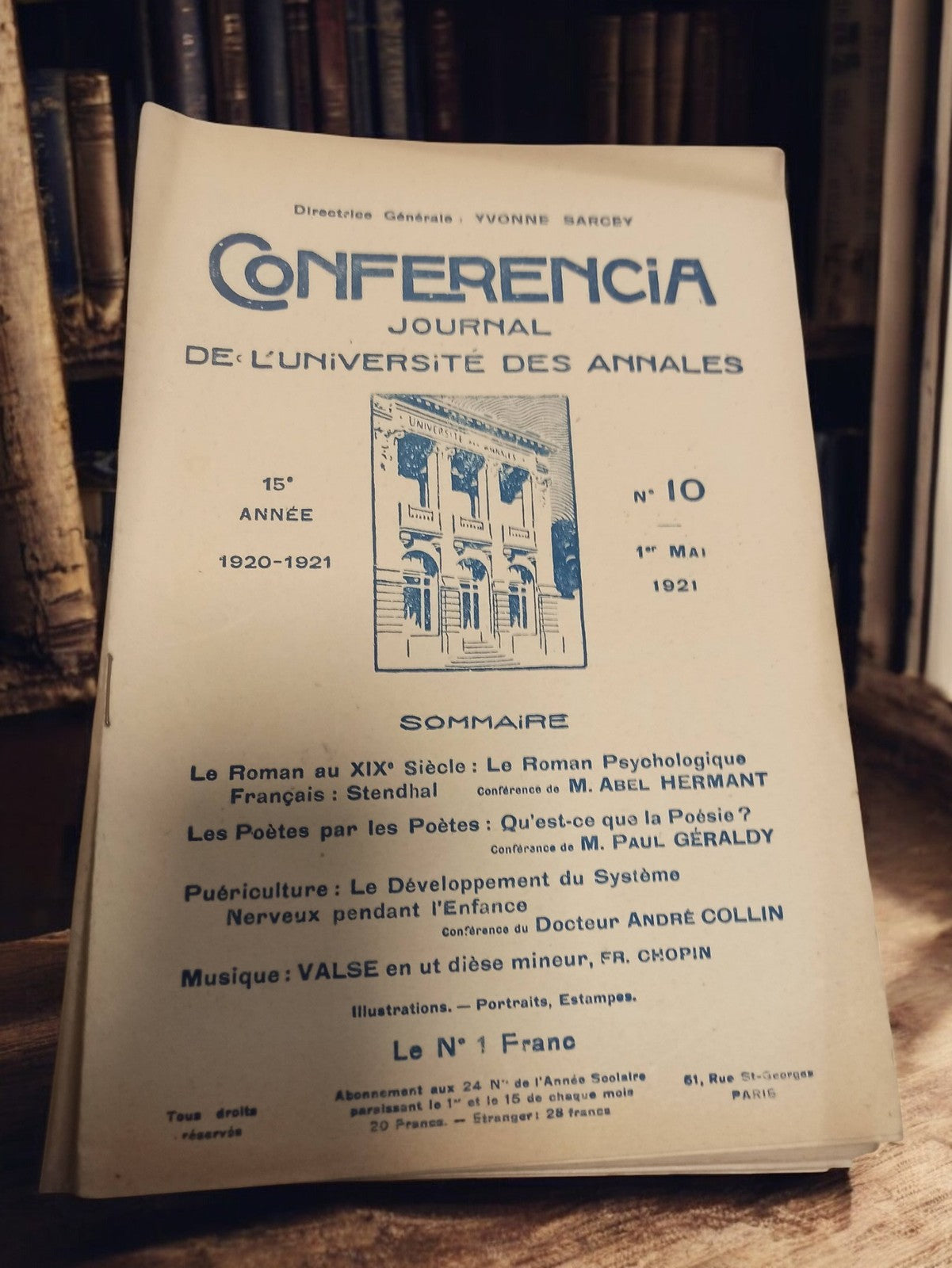 Journal universitaire ancien Conférencia 1921 rétro Université des Annales