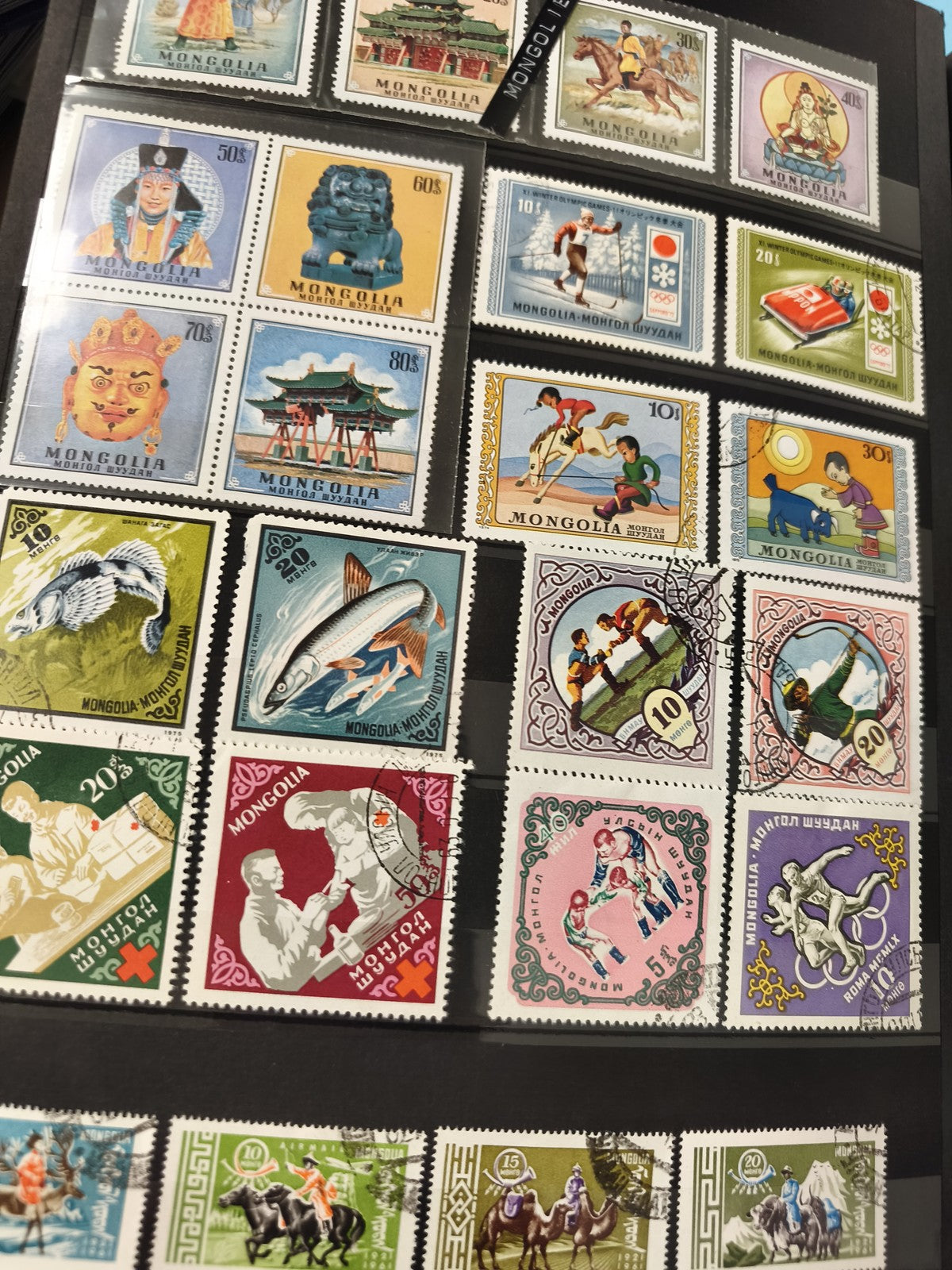 Lot anciens timbres Mongolie oblitérés thématiques sport, culture, animaux