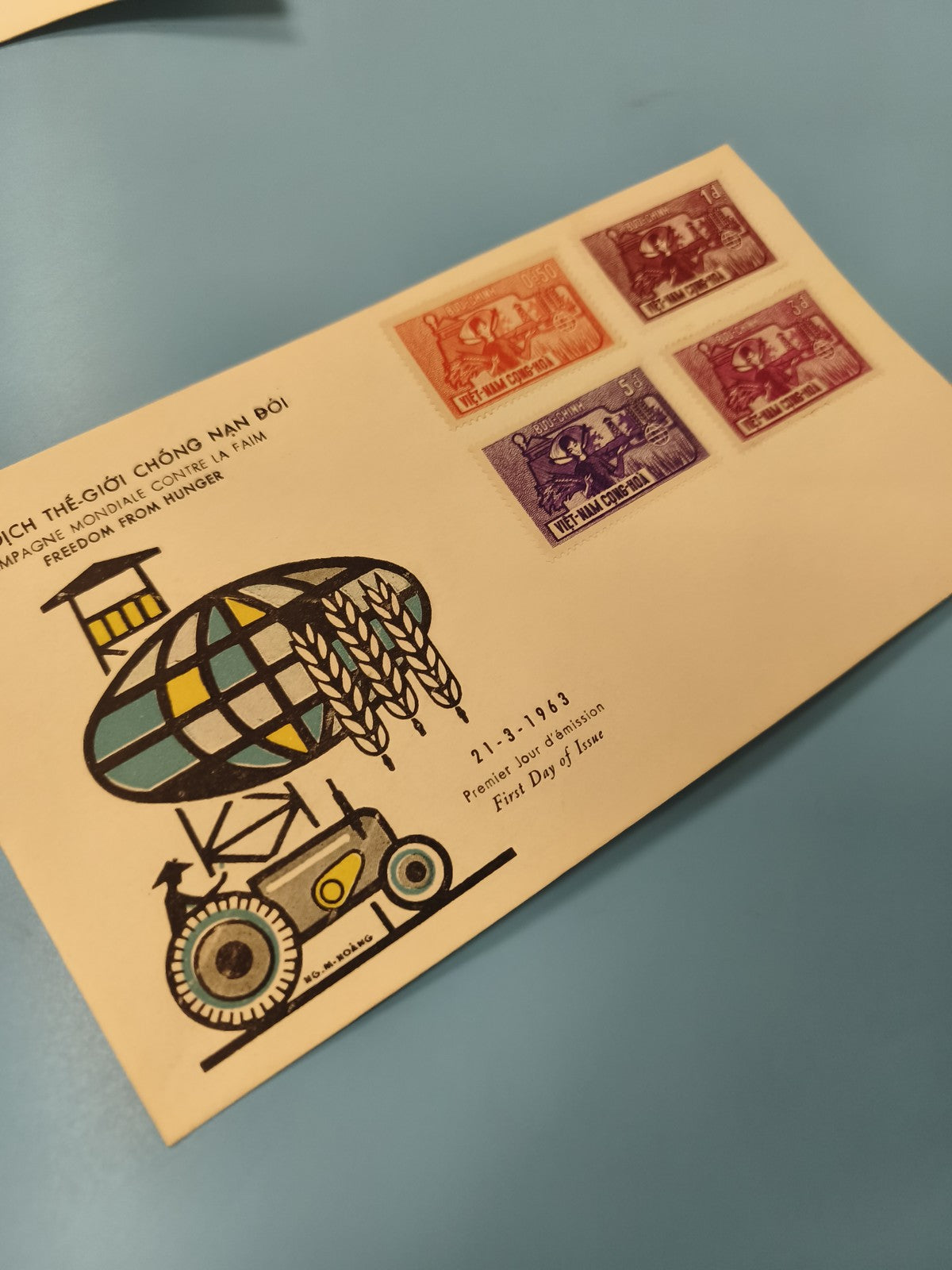 Ancienne enveloppe FDC Vietnam 1963 timbres Campagne mondiale contre la faim