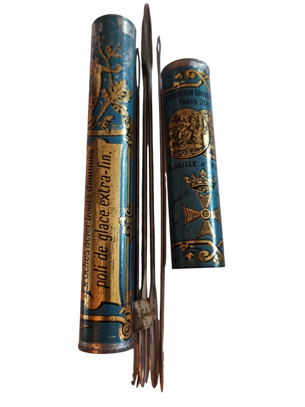 Broche acier poli de glace 1920 tube décoratif français, artisanat authentique