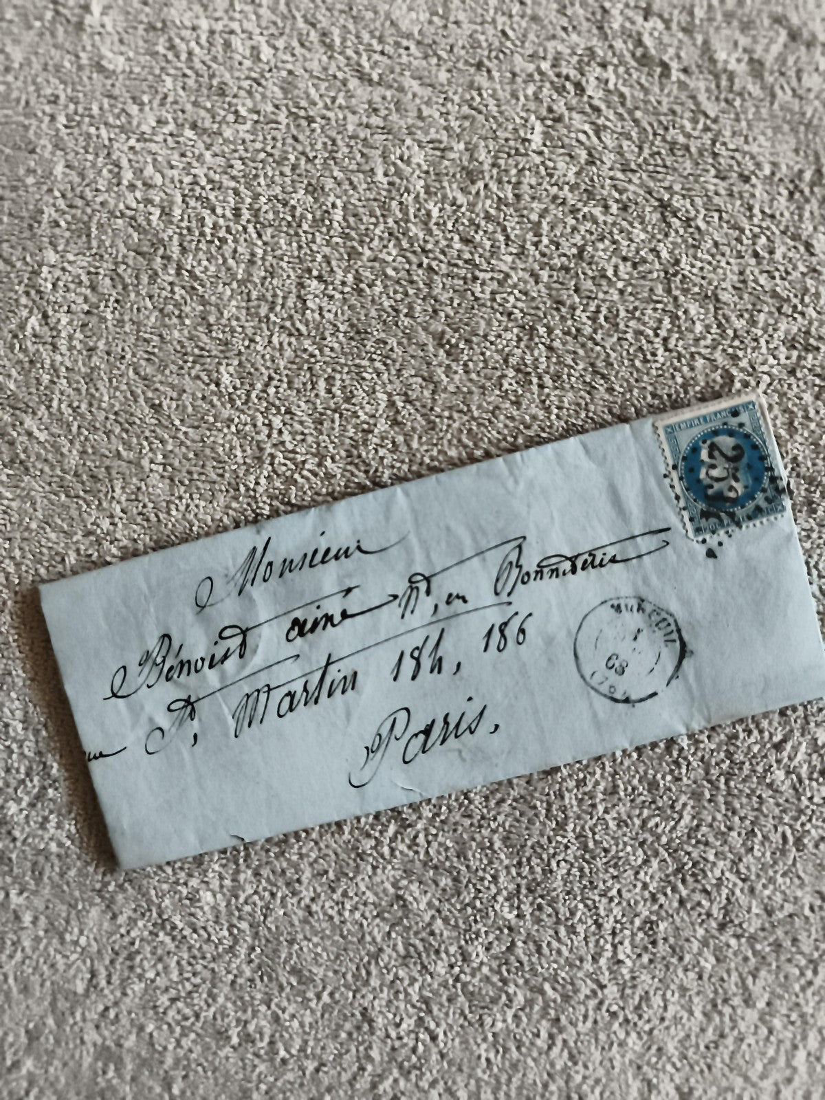 Lettre ancienne timbrée France Cérès bleu oblitérée Paris philatélie XIXe