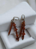 Paire boucles d’oreilles vintage ambre naturel, longues pendantes rétro brun