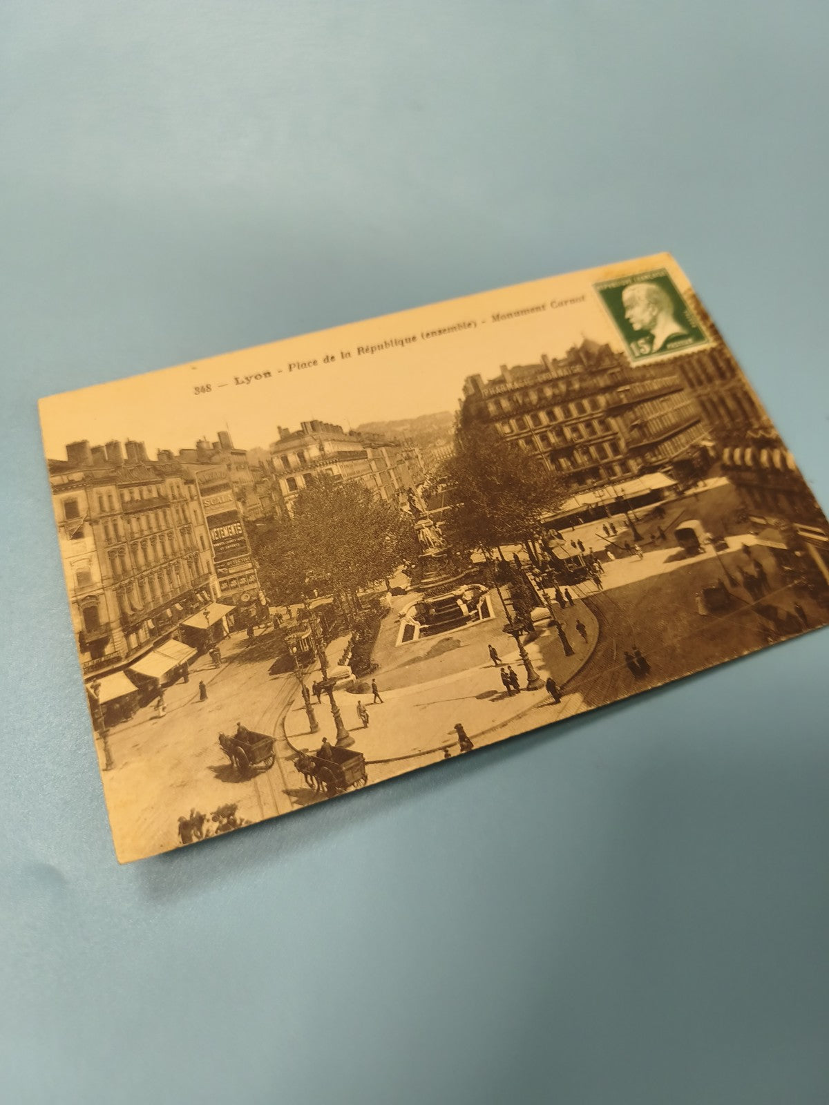 Ancienne carte postale animée Lyon Place République monument Carcel vintage