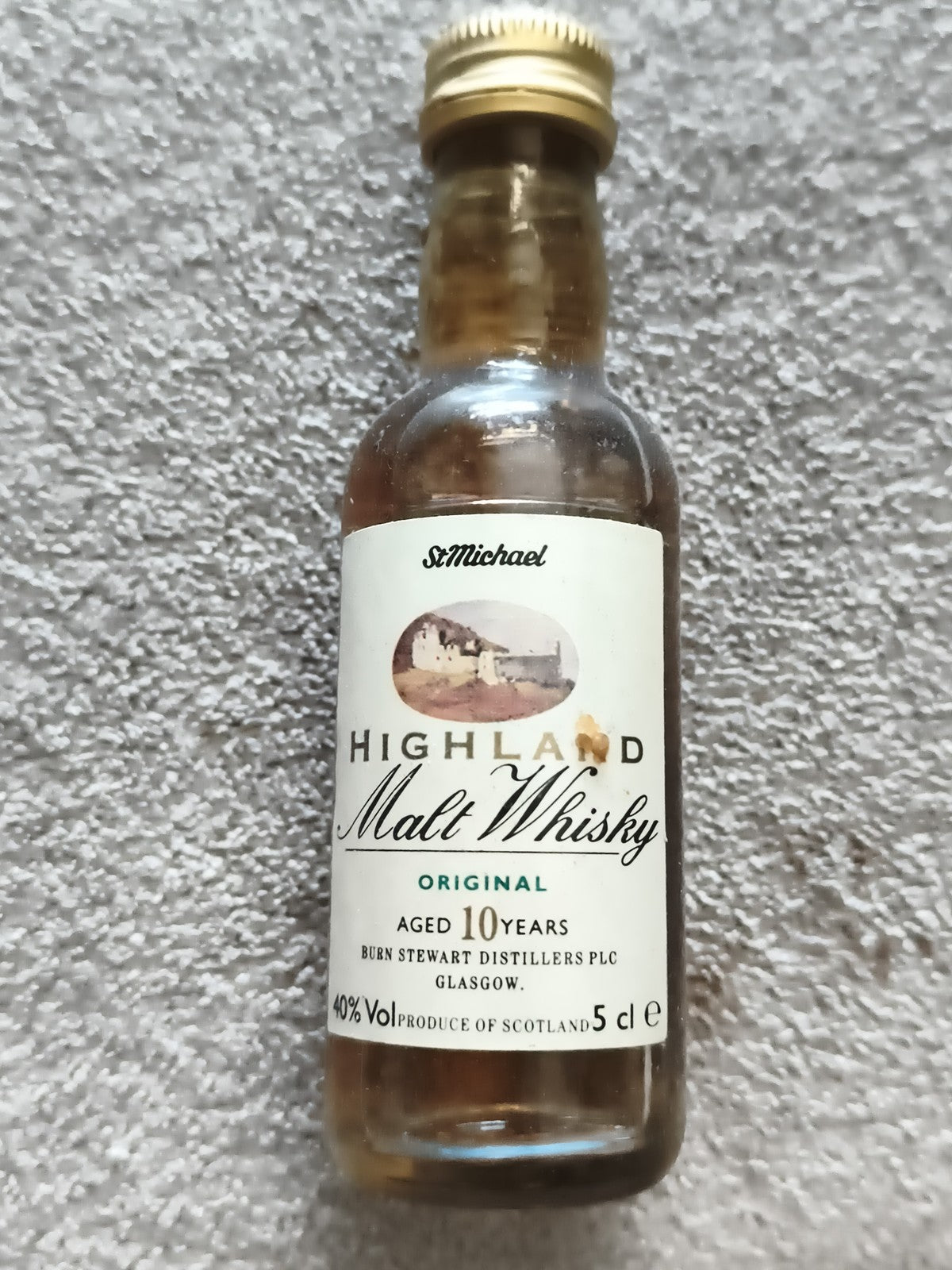 Mignonnette whisky St Michael Highland 10 ans vintage partiellement pleine 5cl