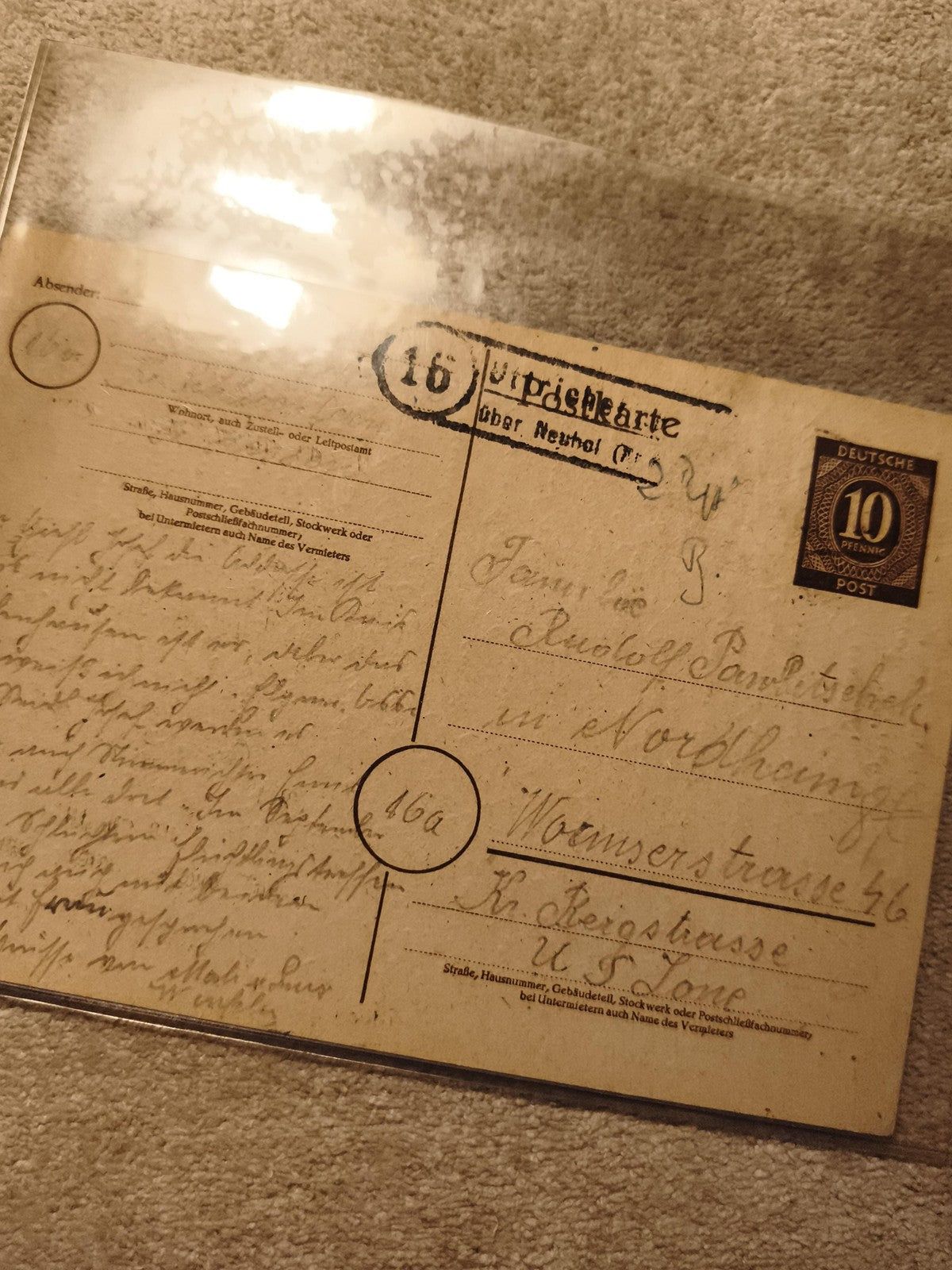 Carte postale allemande oblitérée 10 Pfennig Deutsche Post écriture manuscrite