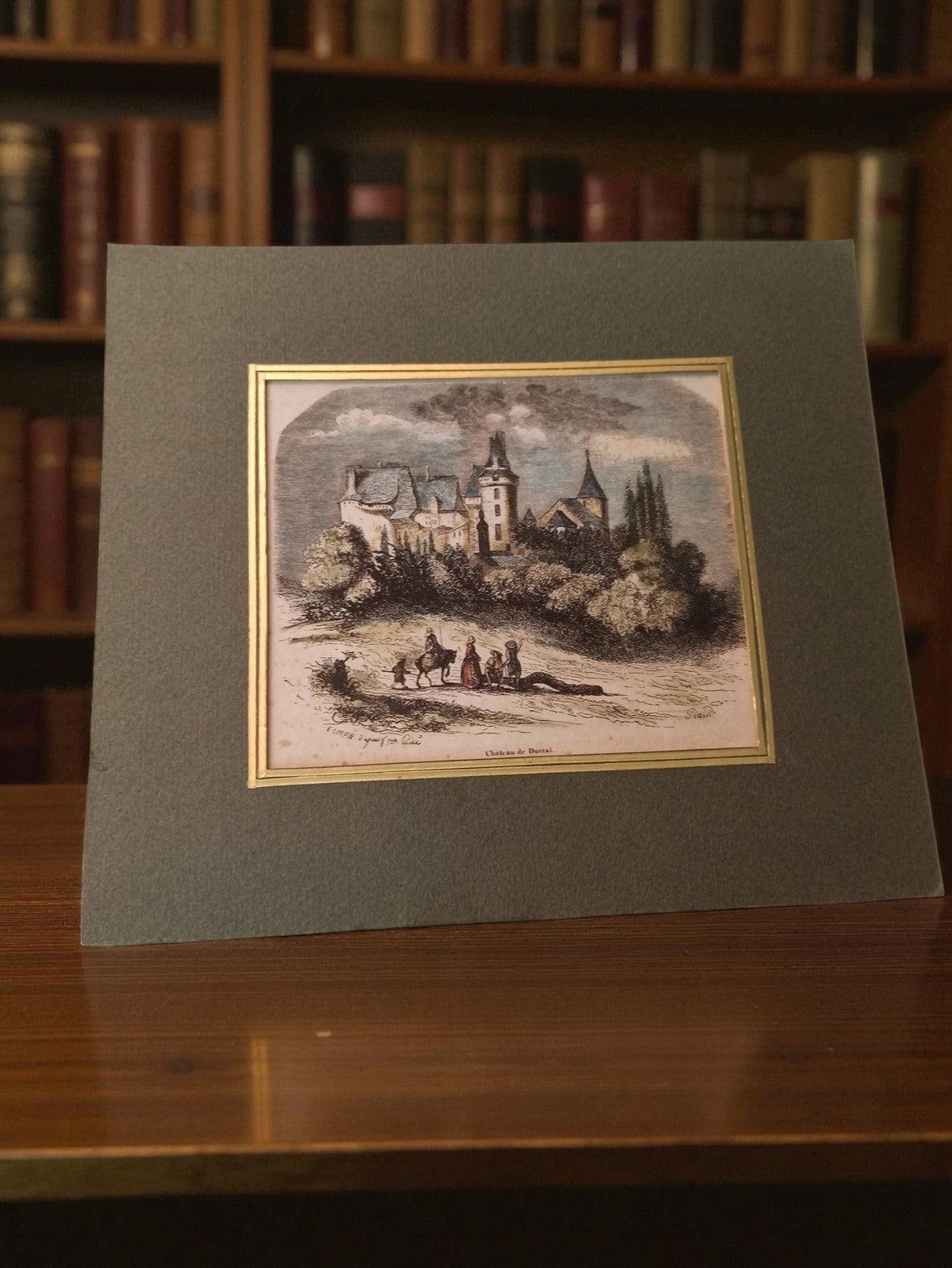 Gravure ancienne Château de Durtal ? illustration vintage encadrée rétro déco