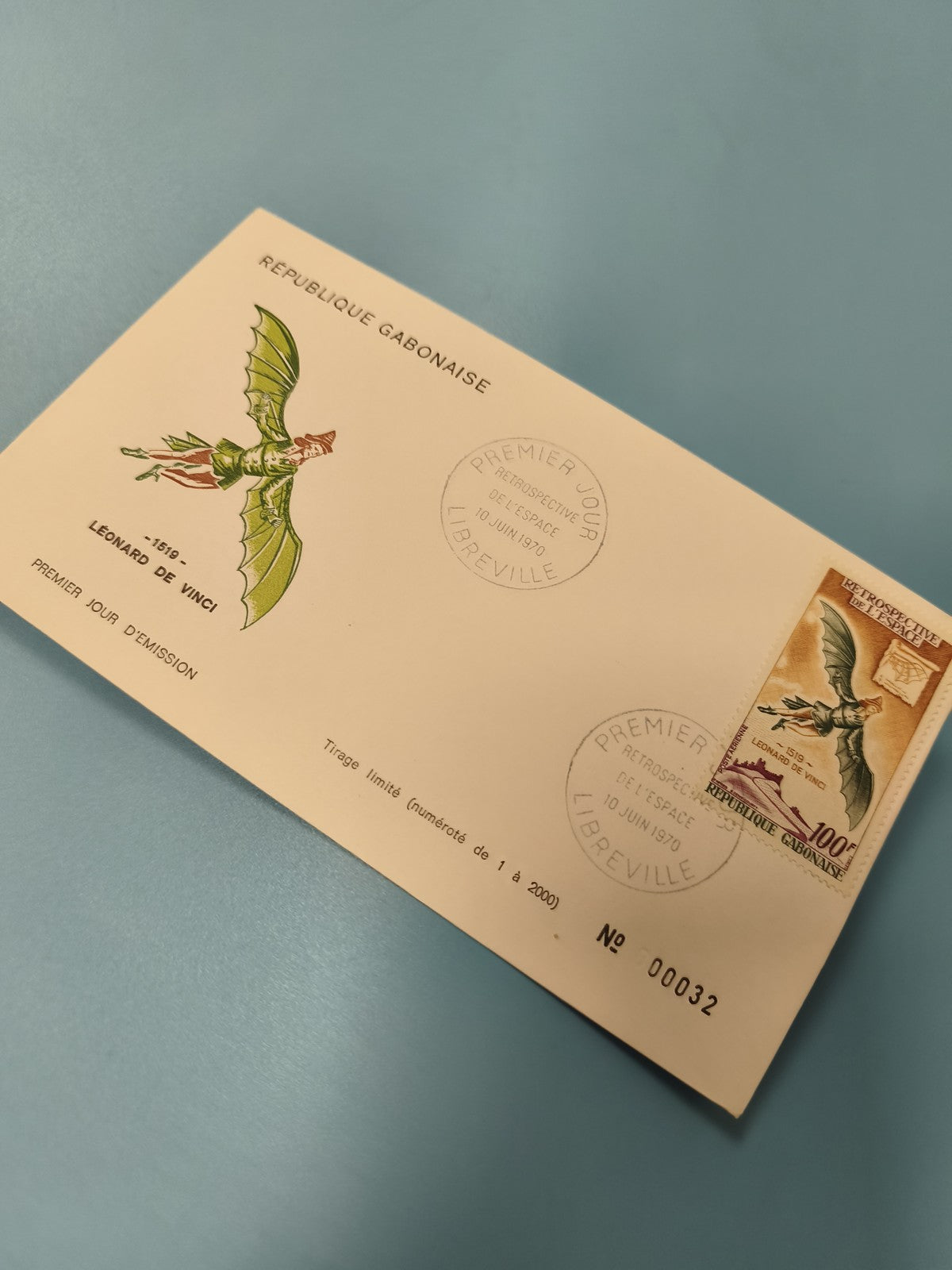 Enveloppe FDC Gabon Léonard de Vinci 1er jour Timbre 1970 numérotée