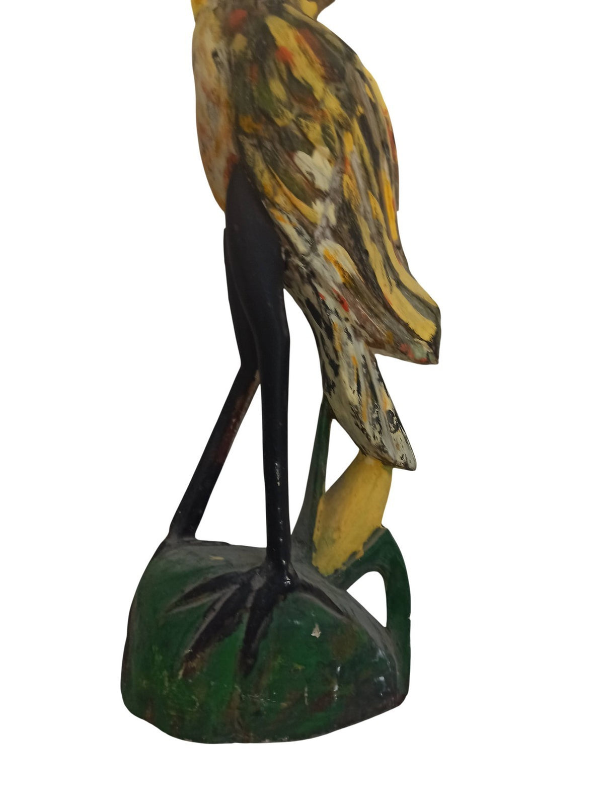 Statue héron ancien en bois peint décor rétro vintage sculpture animalière