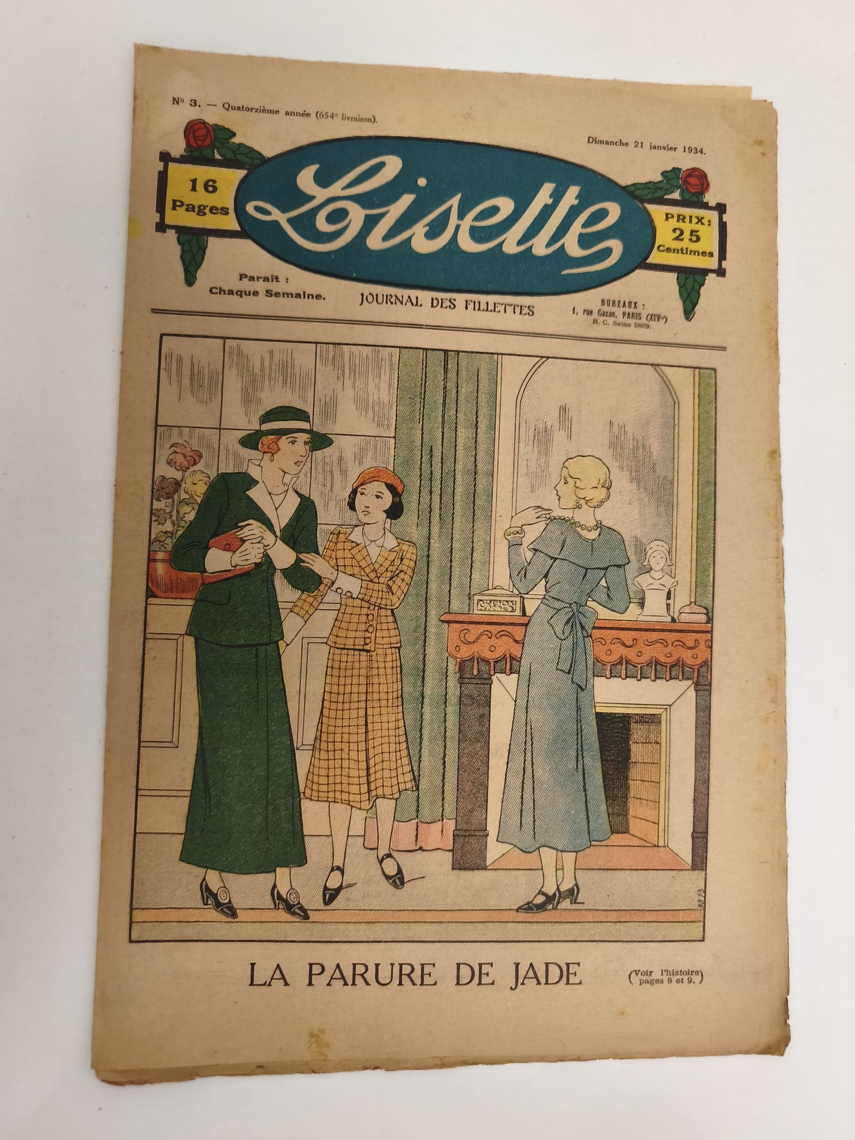 Ancien journal Lisette 1934 illustré, 16 pages, couverture couleur, vintage pres