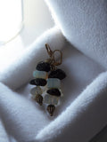 Paire boucles d’oreilles vintage opaline obsidienne pierres naturelles rétro